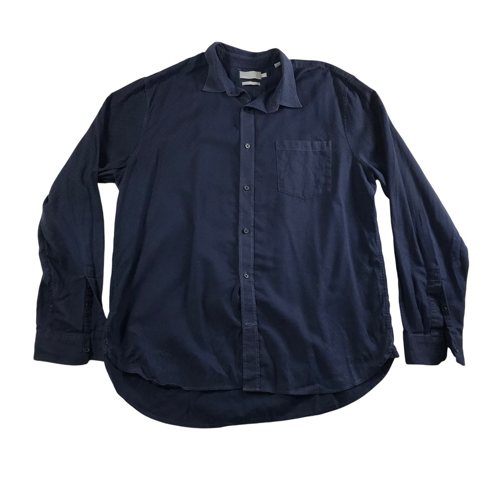 Vince Mens Classic Fit Button Down Shirt Navy Blue 100% Cotton XL Long Sleeve